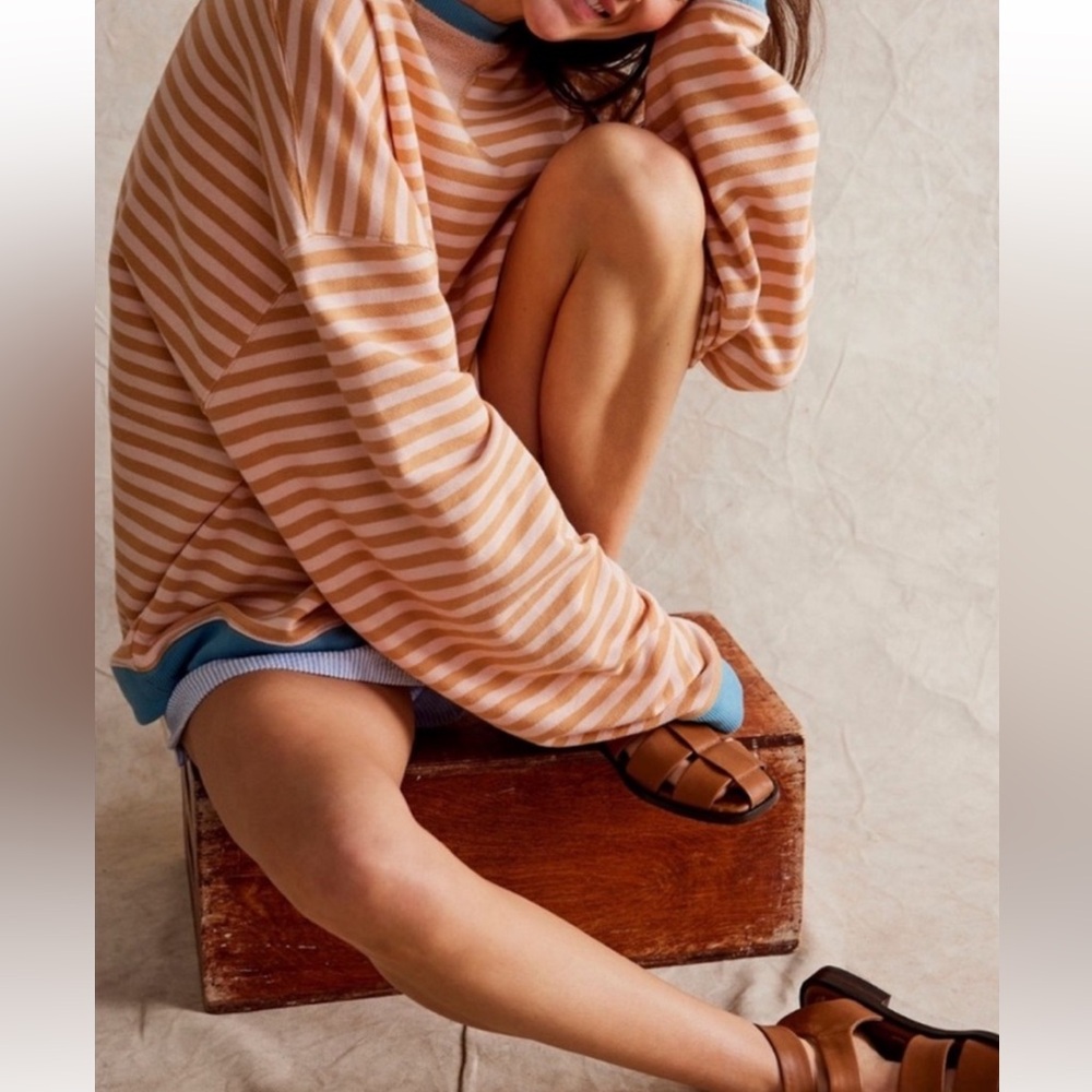 NWOT Free People We The Free Classic Striped Crewneck in Latte Combo Size Large - Picture 4 of 8